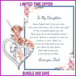 14K White Gold Plated Heart Pendant Necklace, Father Daughter Gift, Adjustable